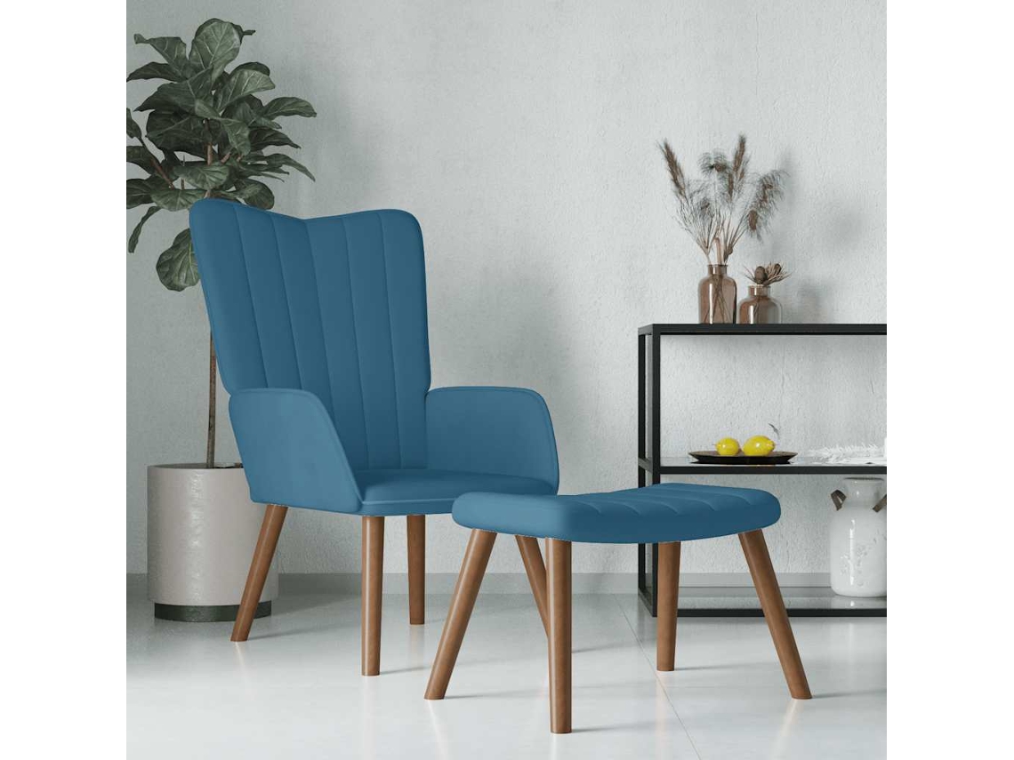 Vidaxl Cadeira De Descanso Com Banco Veludo Azul