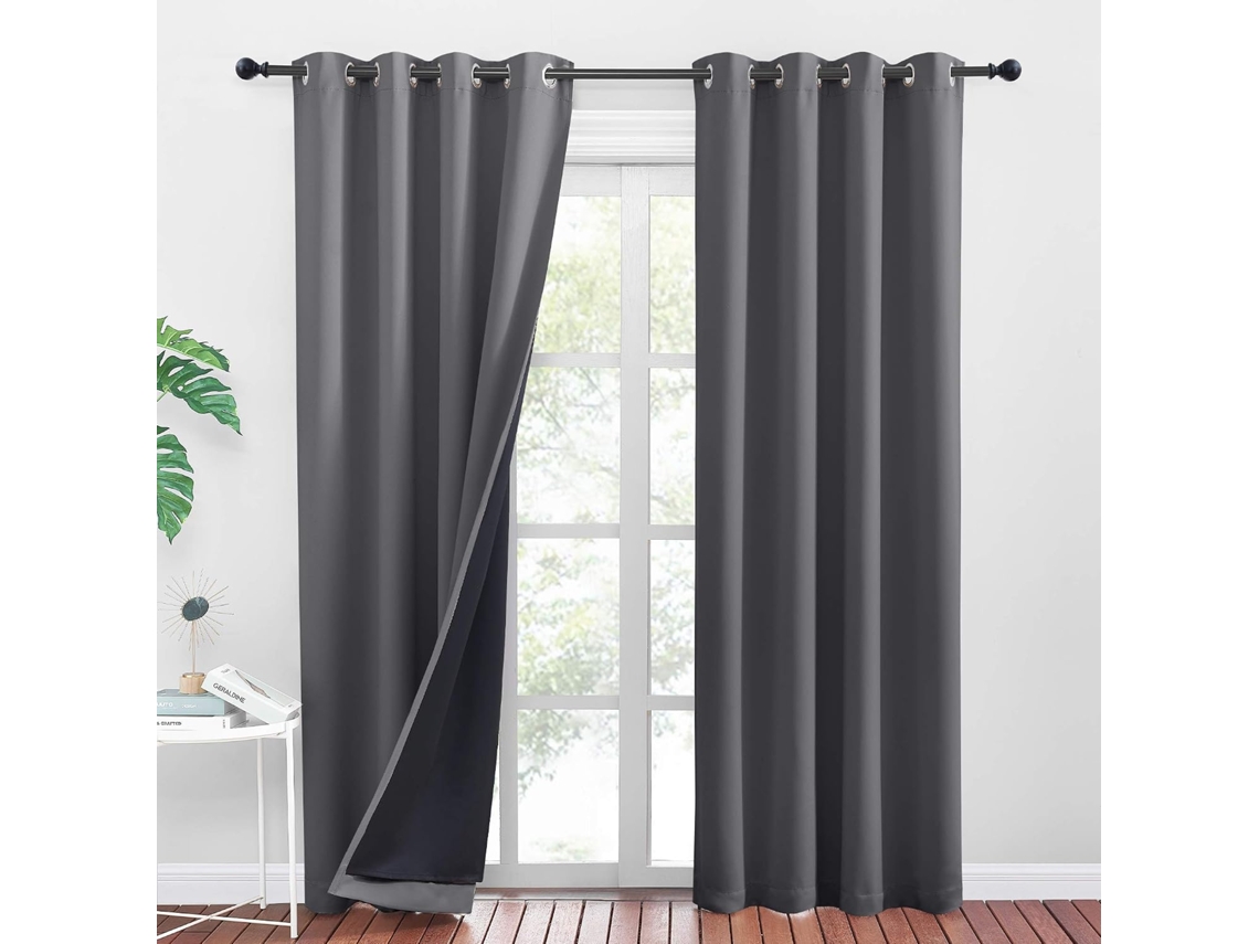 Cortina Blackout cinza Heibeni – Modelo Com Ilhós 140 Cm X 220 Cm (conjunto De 2)