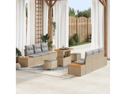 Vidaxl Conjunto De Sofá De Jardim 9 Pcs Bege Rattan Sintético
