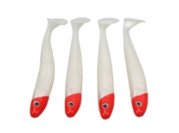 4 Iscas de Pesca Soft T Tail Vermelho Branco