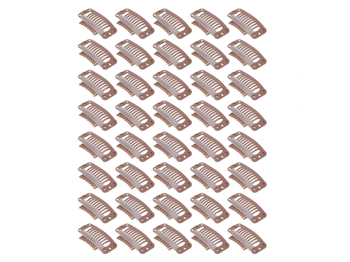 40 Peças De Clips De Cabelo De Aço Inoxidável Com 9 Dentes, 32mm, Cor Marrom Claro Para Perucas