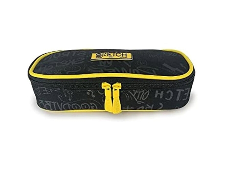 Estojo Preto Sketch para Meninos Escola Primária Oval Médio e Superior 1 Zíper com Controle Deslizante Duplo Estilo Urbano com Estampa NE.XXN! MILANO
