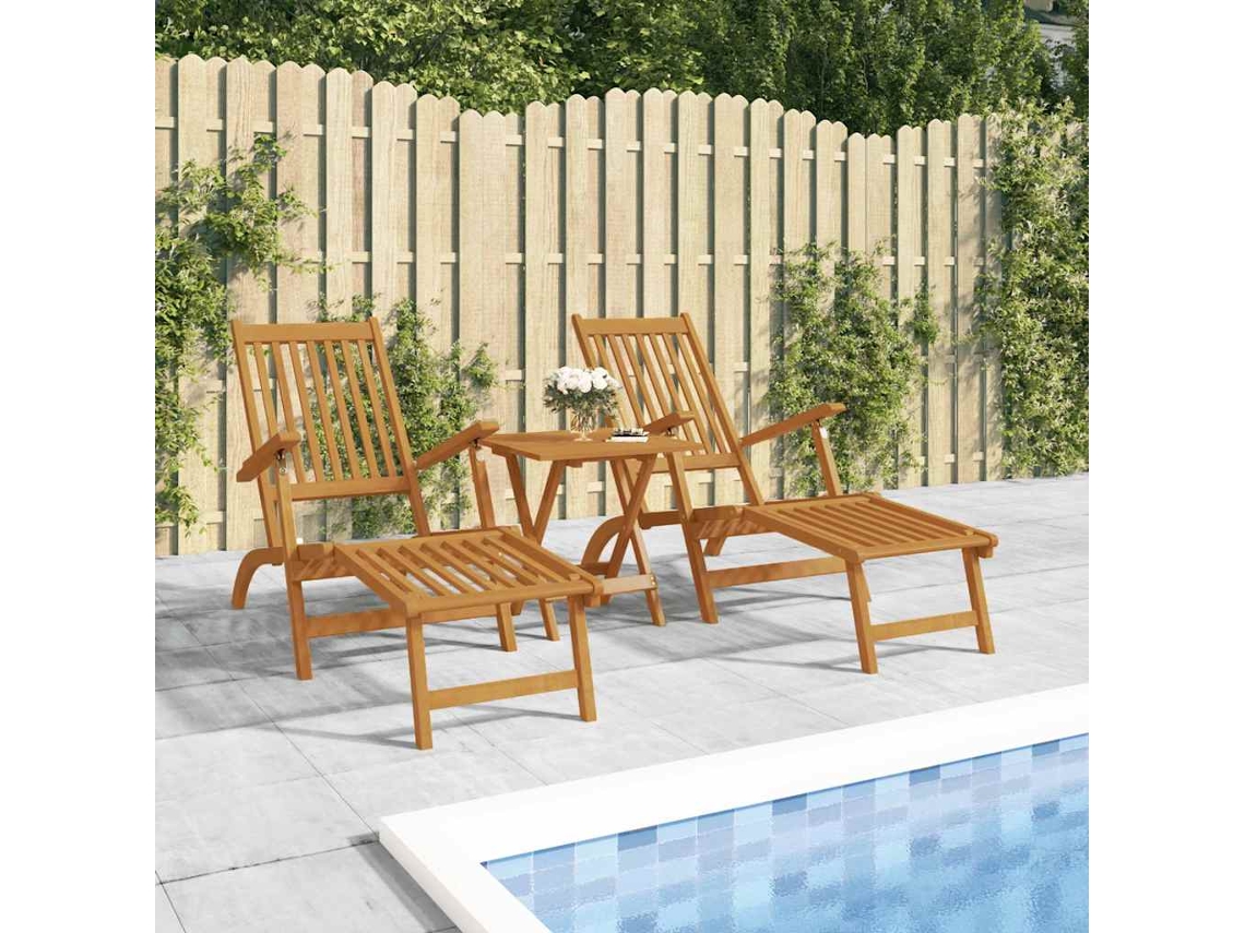 Vidaxl Espreguiçadeiras Exterior C/ Apoio Pés/mesa 2 Pcs Acácia Maciça