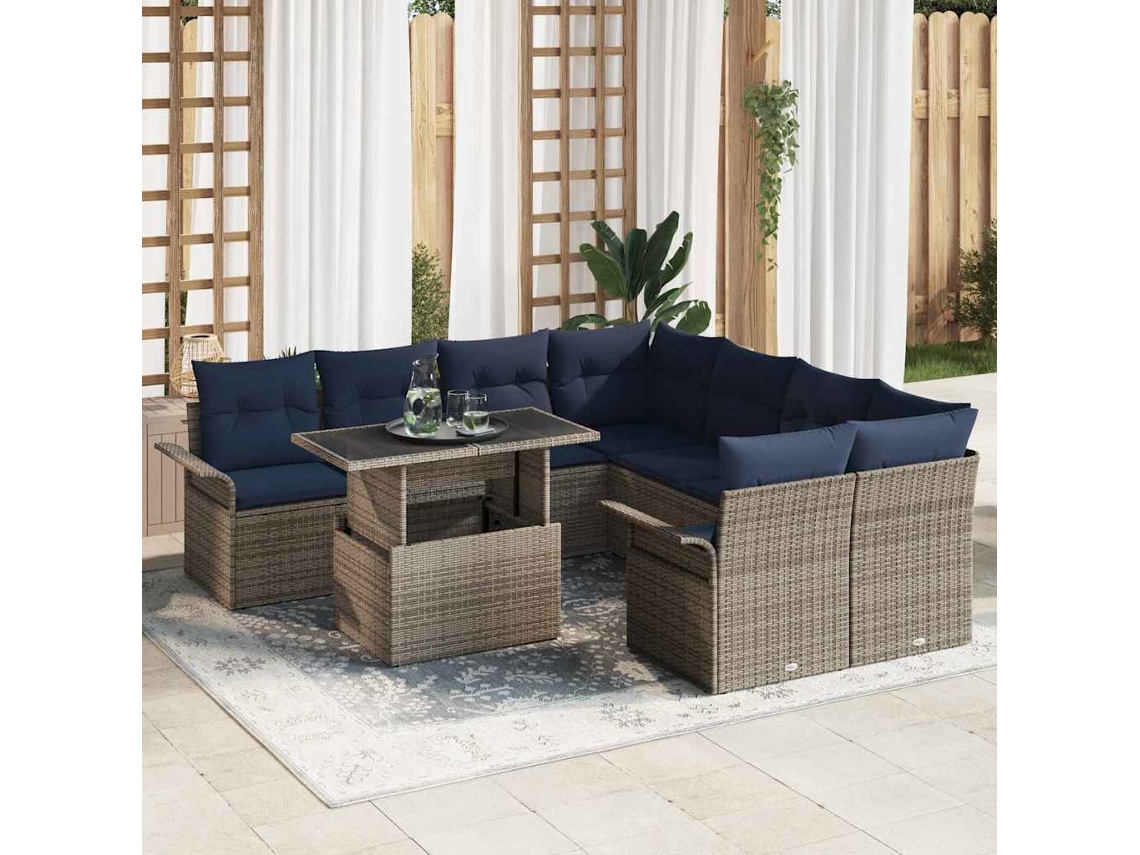 Vidaxl Conjunto De Sofá De Jardim Com Almofada 9 Pcs Cinzeto