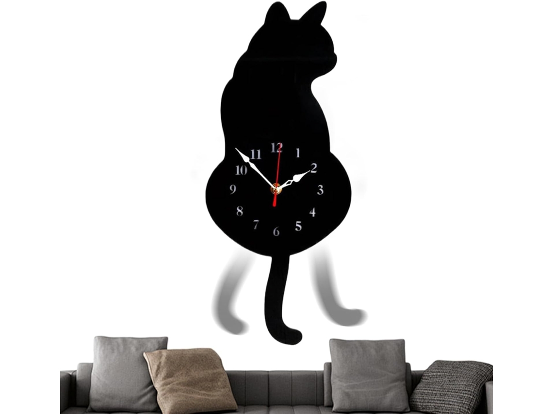 Relógio De Parede Estético | Relógio Decorativo Em Formato De Gato Com Rabo Abanando, Peça Artística Gokoco