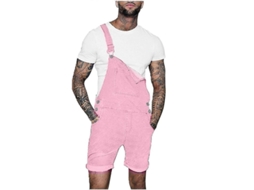 Shorts jeans masculinos casuais com bolso no peito, corte reto, estilo liso, tamanho P, rosa.