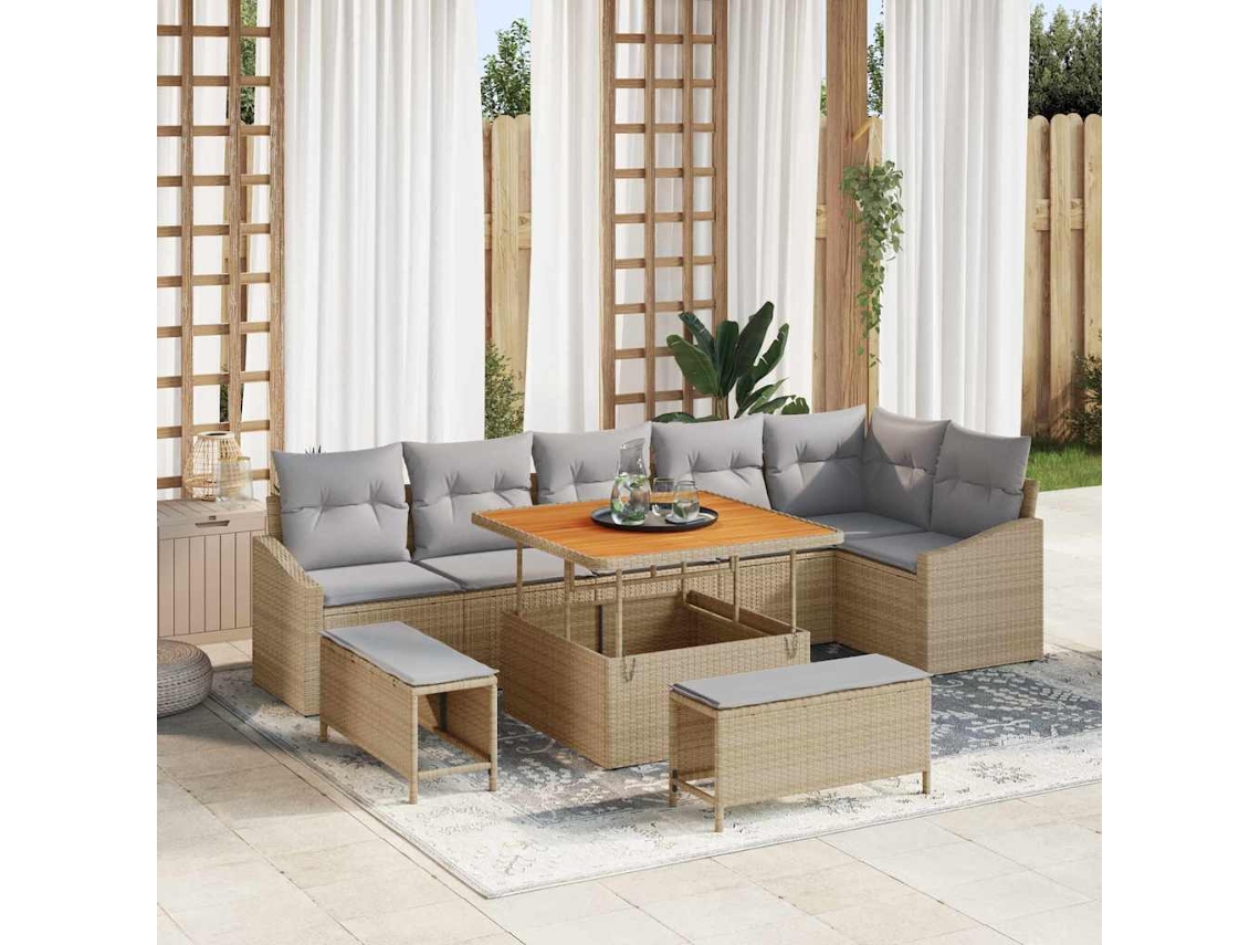 Vidaxl Conjunto De Sofá De Jardim 9 Unid. Bege Vime Pe