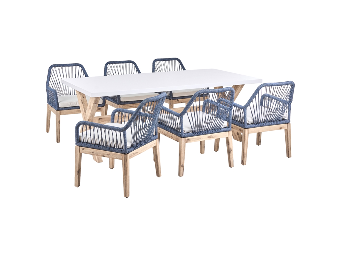 Conjunto De Refeição Com Cadeiras Beliani Olbia De Madeira De Acácia Azul Marinho 200x100x75
