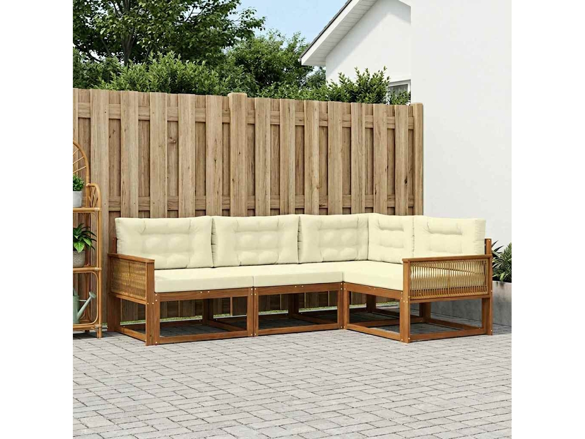 Vidaxl Conjunto De Sofás Para Exterior 4 Unid. Natural E Creme