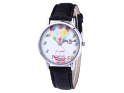 Relógio de Pulso Casal de Quartzo com Pulseira de Couro Lichee Grain Fashion (preto)