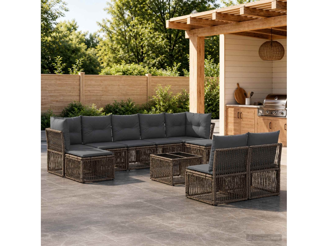 Vidaxl Conjunto De Sofá De Jardim 10 Pcs Cinzento Vime Pe