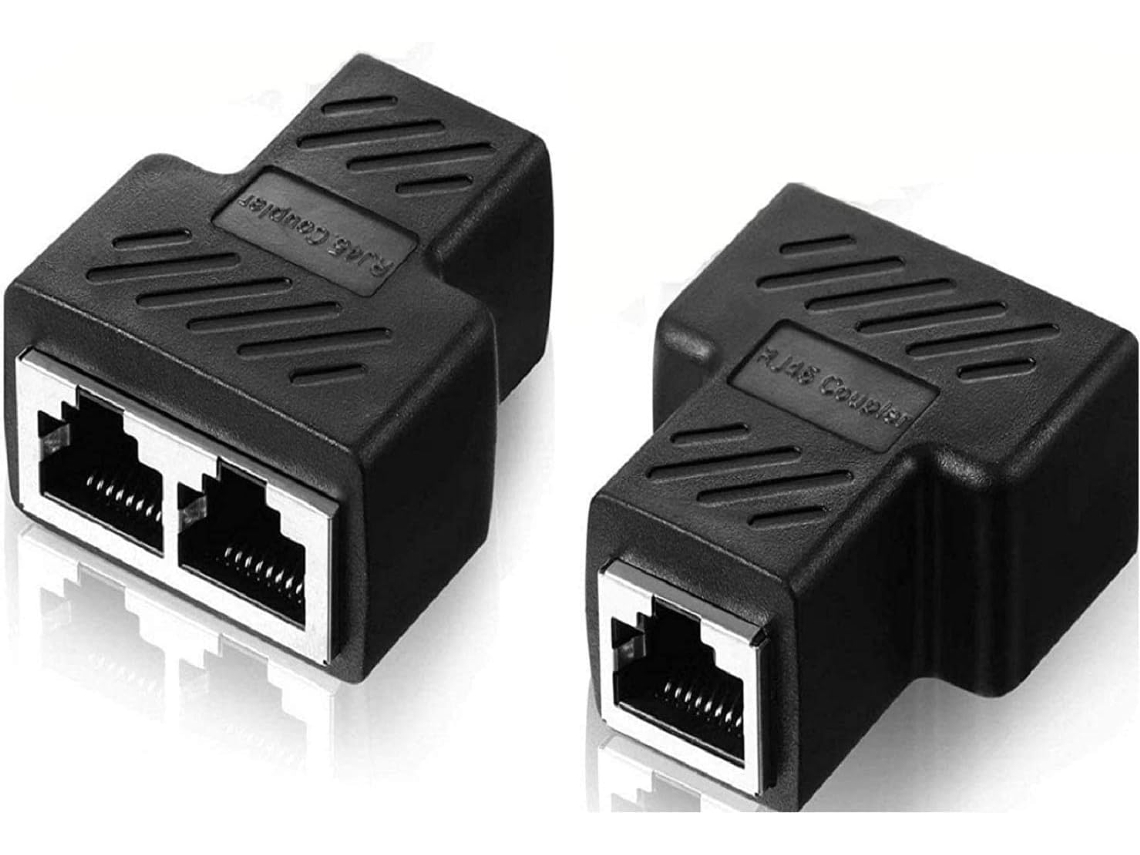 Conjunto De 2 Conectores Divisores Ethernet Rj45, Compatíveis Com Cabos Cat7, Cat6 E Cat5e - Preto (duas Portas Podem Ser Usadas S-aquaforge
