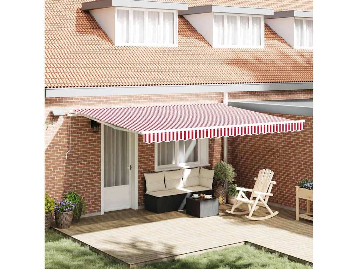 Vidaxl Toldo Retrátil Vermelho E Branco 450 × 300 Cm Tecido E Alumínio
