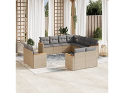 Vidaxl 11 Pcs Conj. Sofás Jardim C/ Almofadões Vime Pe Bege Misturado