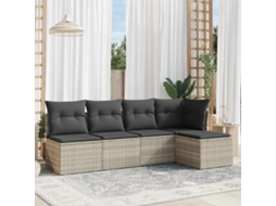 Vidaxl 5 Pcs Conj. Sofás Jardim C/ Almofadões Vime Pe Cinzento-claro