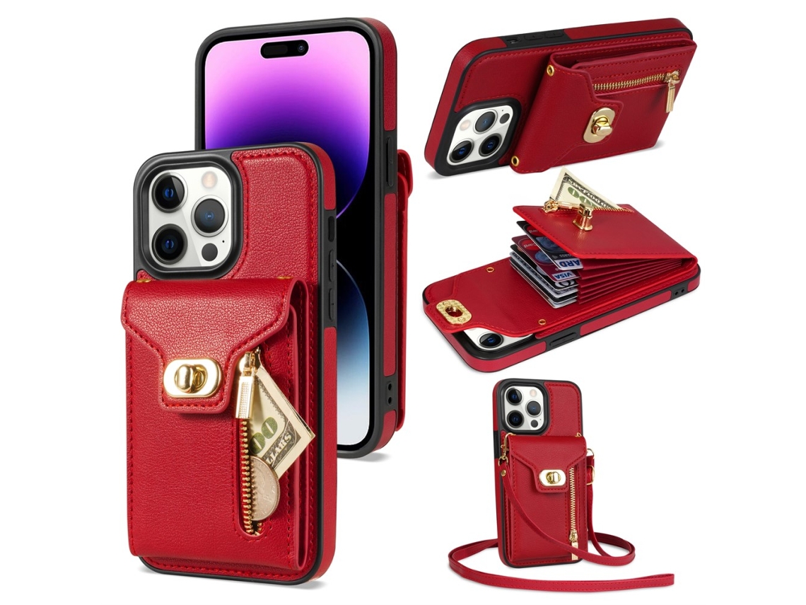 Casa Em Tpu Com Suporte, Pega E Porta-cartões Para Apple Iphone 16 Pro - Vermelho
