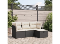 Vidaxl 4 Pcs Conjunto De Sofás Para Jardim C/ Almofadões Vime Pe Preto