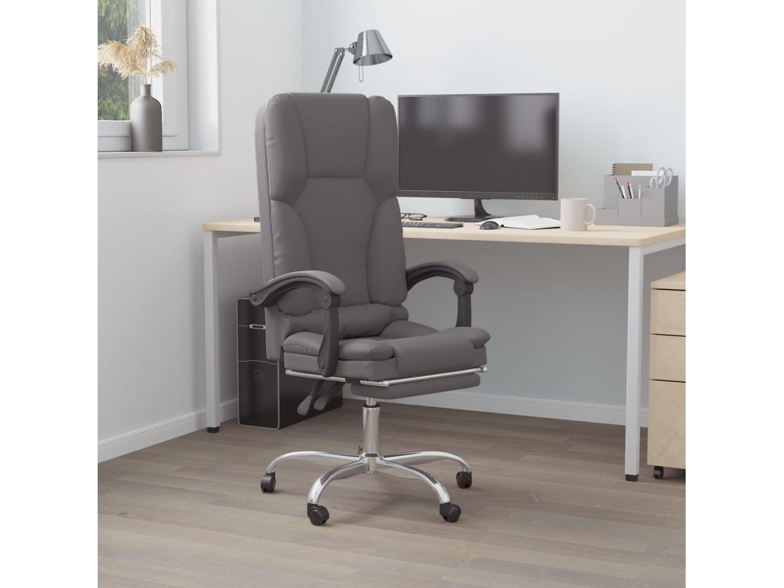 Vidaxl Cadeira Massagens Escritório Reclinável Couro Artificial Cinza