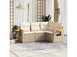 4 Pcs Conjunto De Sofás Para Jardimconjuntos Relax Jardimconjunto De Jantar C/ Almofadões Vime Pe Bege Cfw785914 Lovely Home