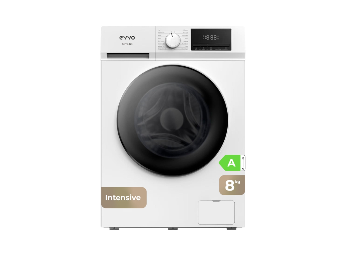 Máquina de Lavar Roupa EVVO Terra N8, 8 Kg, 1400 Rpm, Classe A, Motor Inversor Edrive, 16 Programas, Quick Wash 15’, Arranque Retardado, Branco