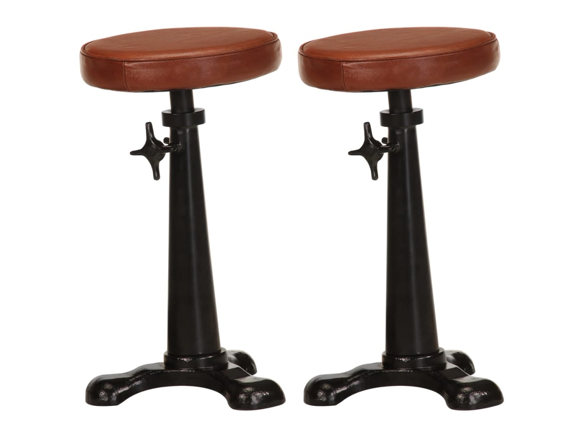 Vidaxl Bancos De Bar 2 Pcs Couro Genuíno Castanho E Ferro Fundido
