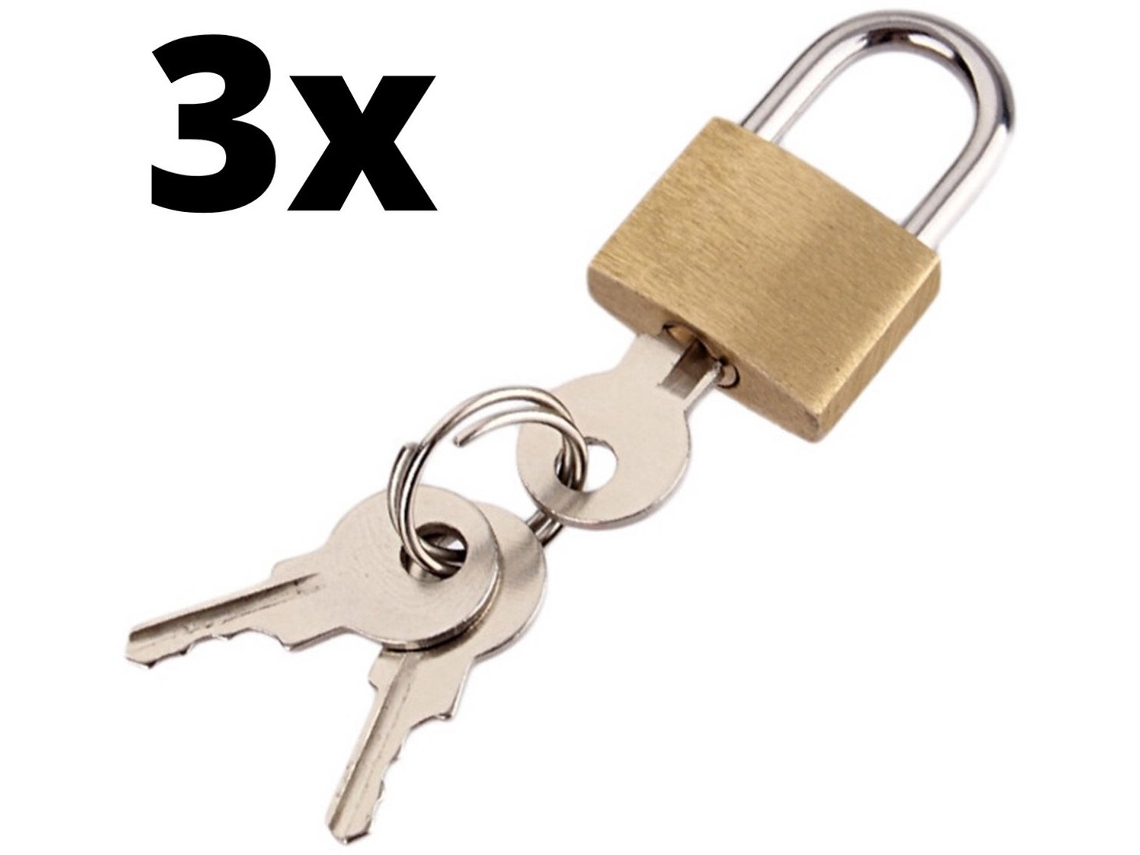 Conjunto 3 Peças - Cadeado Com Chave E Combinação Para Mala, Viagem E Bagagem