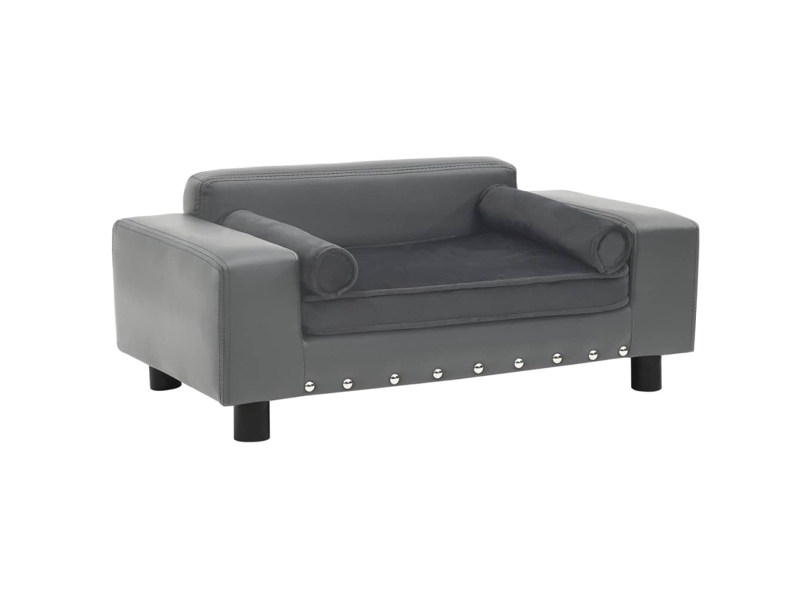 Vidaxl Sofá 81x43x31 Cm Pelúcia E Couro Artificial Cinzento