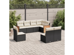 Vidaxl 8 Pcs Conjunto Sofás De Jardim Com Almofadões Vime Pe Preto