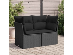 Sofá De Jardim Com Almofadões 2 Lugares Vime Pe Preto Dkd Home Decor