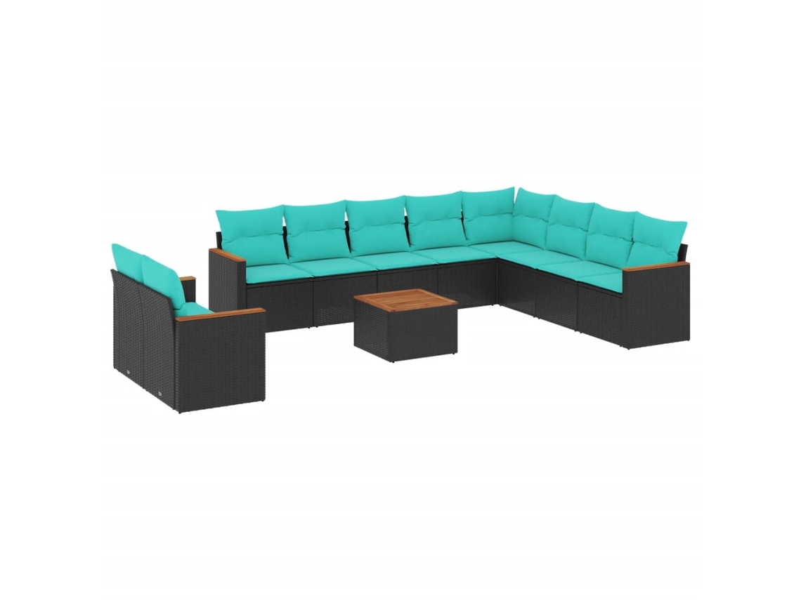 Conjunto de Sofá de Jardim, 11 Peças, Almofadas, Rattan Preto MAISON EXCLUSIVE