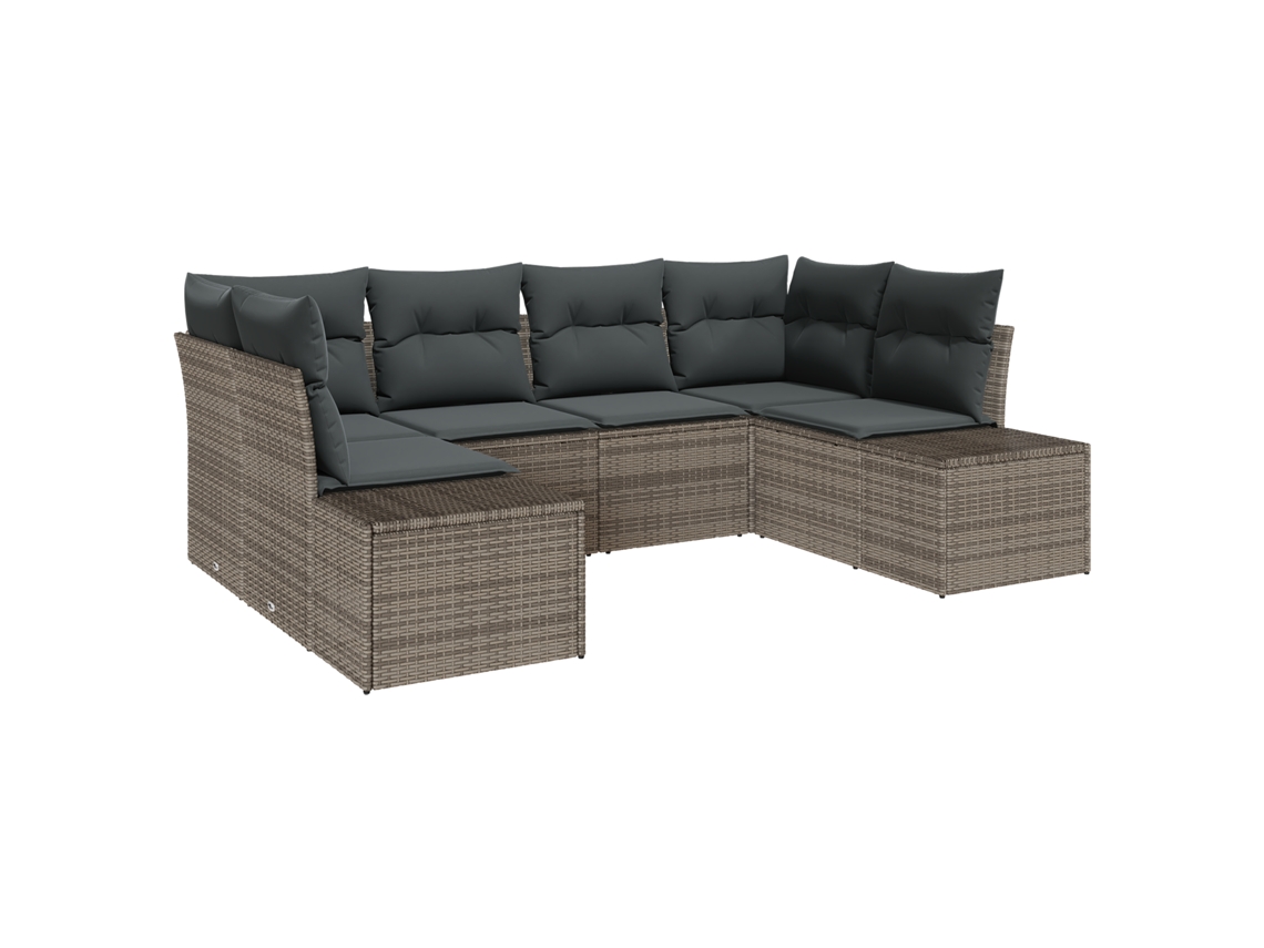 Conjunto 6 De Sofá De Jardim Com Almofadas Vidaxl Cinza Polirattan