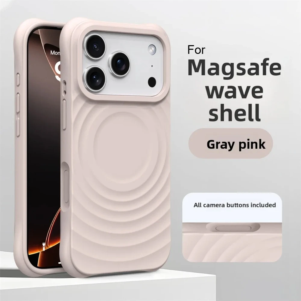 (rosa, Iphone 15 Pro Max) Capa Com Textura De Ondulação De Água, Compatível Com Carregamento Magnético Magsafe, Silicone Líquido