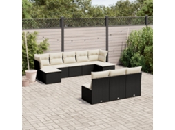 Vidaxl 10 Pcs Conjunto Sofás de Jardim C/ Almofadões Vime Pe Preto