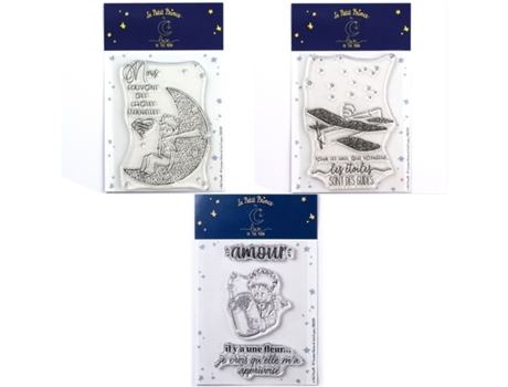 Carimbos LOVE IN THE MOON O Pequeno Princípe e a Lua + Seu Avião + Flor