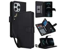 Capa Carteira De Couro Para Iphone 12 Pro Max - Com Rfid - Para Vários Cartões
