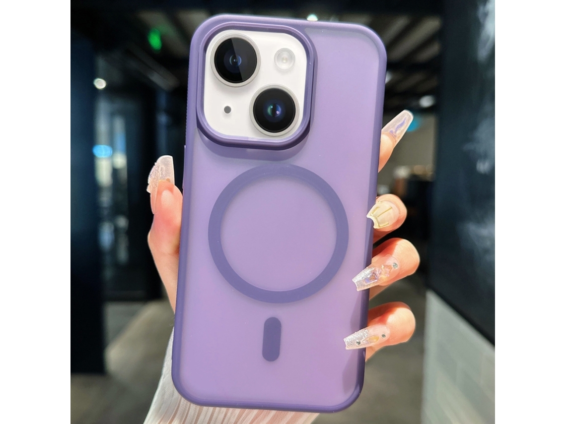 Capa Transparente Híbrida Para Iphone 14 Plus - Tpu E Pc Com Magsafe - Roxa