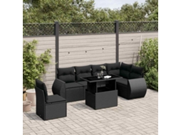 Vidaxl 7 Pcs Conjunto De Sofás P/ Jardim C/ Almofadões Vime Pe Preto