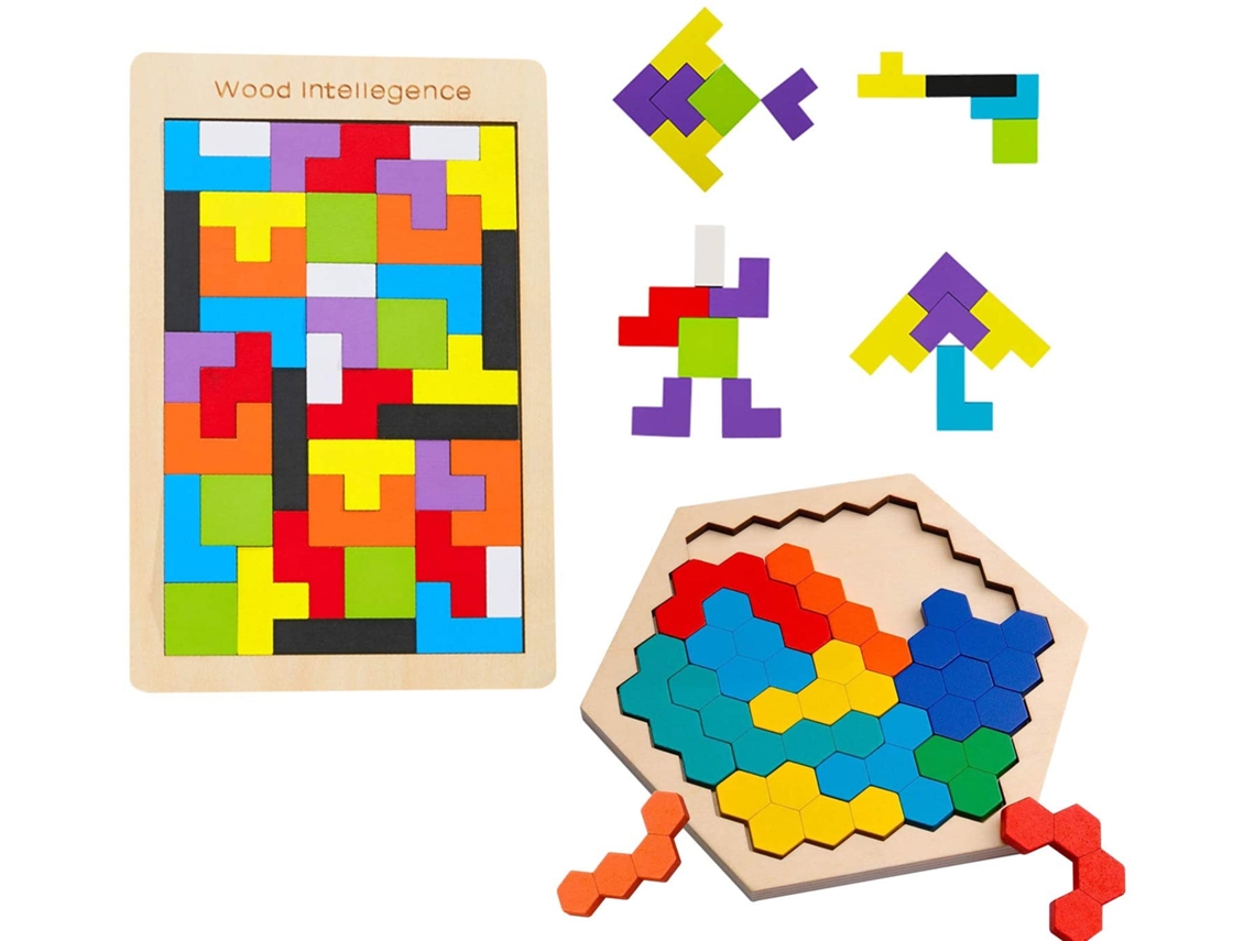 Tetris Tangram Quebra-Cabeças de Madeira Brinquedos Educativos Didáticos Pcs Inteligência para Crianças 3 Anos Ou Mais UISAVE