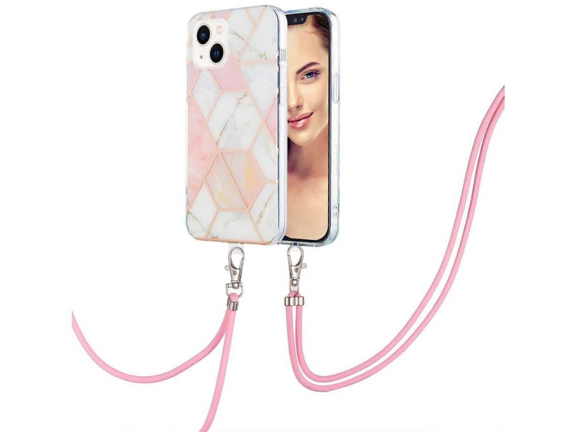 Capa Imd Tpu Resistente A Impactos Com Padrão De Mármore E Revestimento Eletroplástico Para Iphone 15 Plus, Com Cordão Para Pescoço.