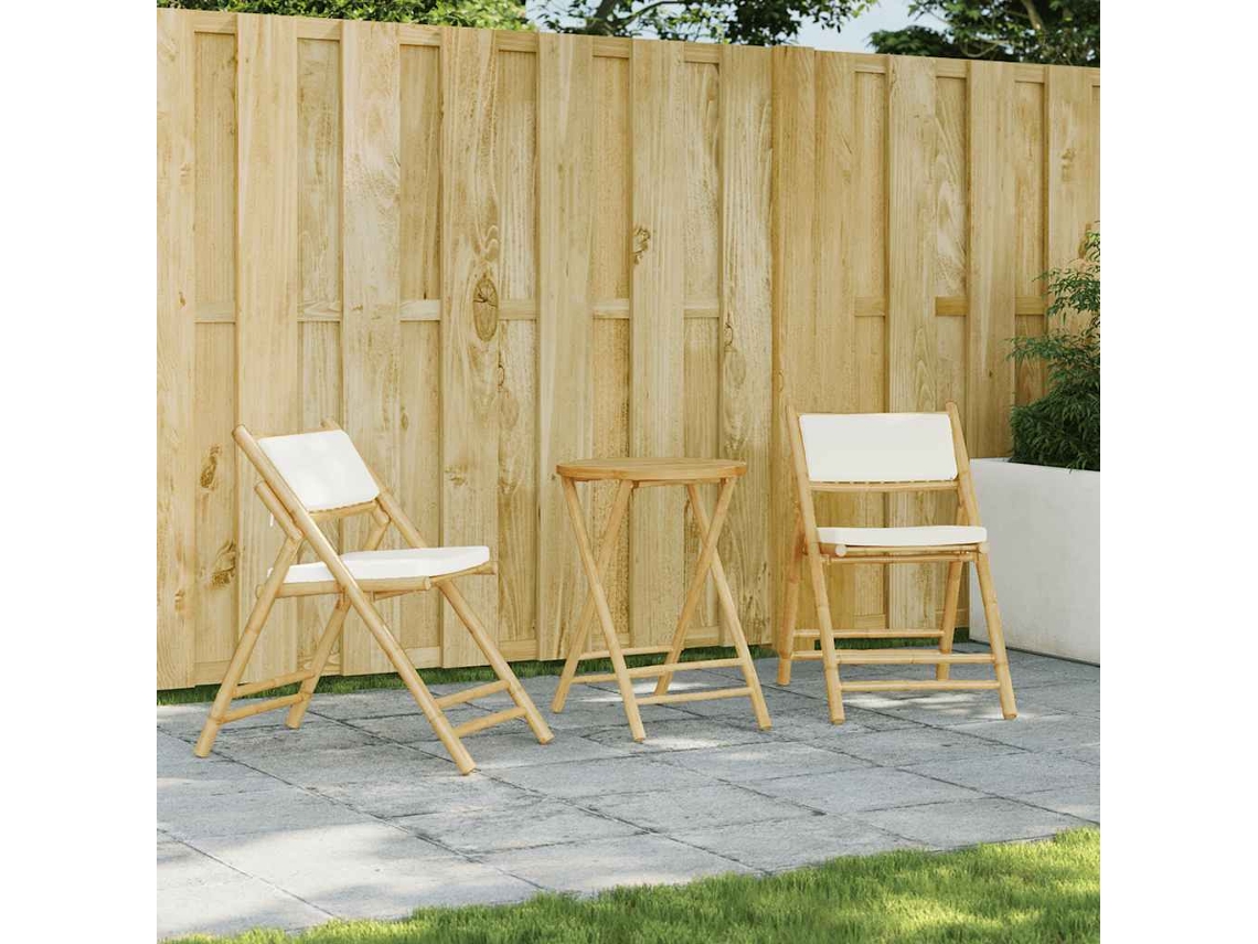 Vidaxl 2 Pcs Cadeiras Bistrô Dobráveis C/ Almofadões Branco Nata Bambu
