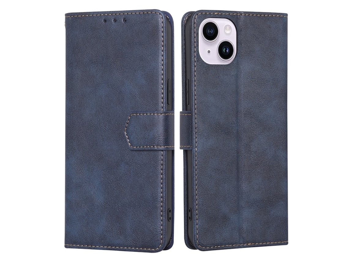 Capa Bloqueio Rfid Pega Para Iphone 15 Plus Pele Sintética Anti-choque Azul
