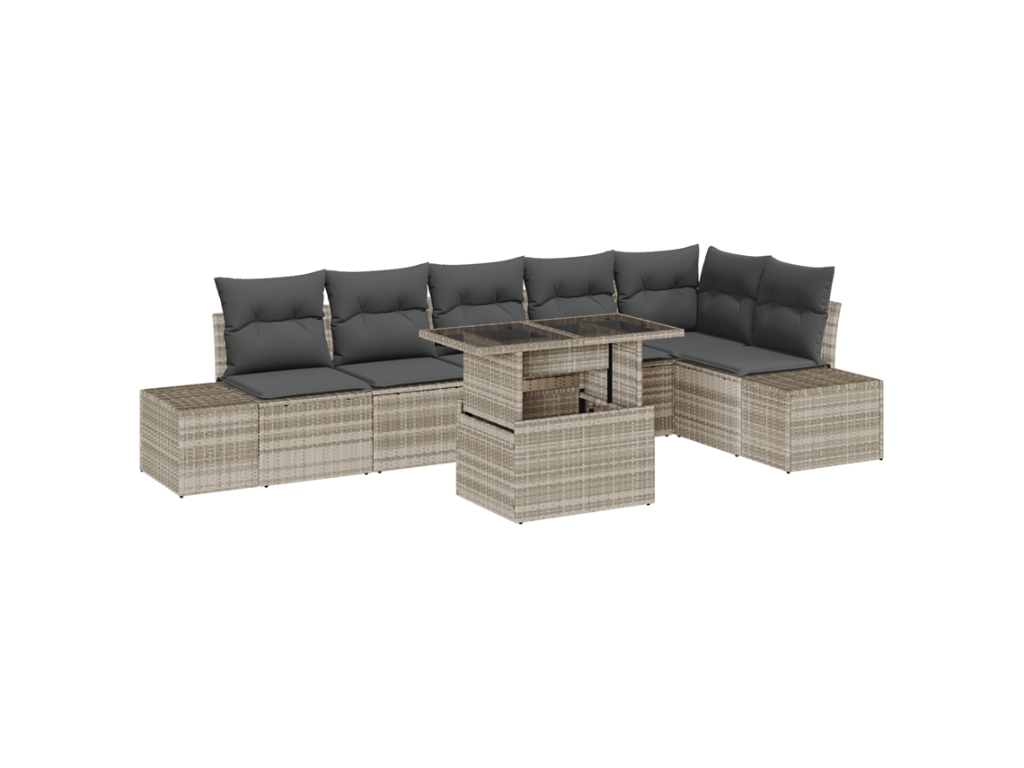 Conjunto 7 Sofá De Jardim Vidaxl Cinzento-claro Vime Pe (319 X 154 X 85 Cm)