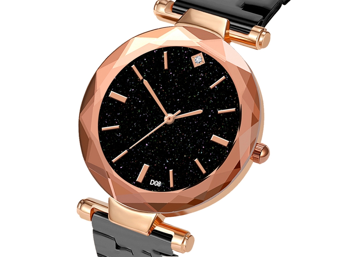 Relógio de Pulso Analógico de Quartzo com Pulseira de Aço Estilo Moderno Elegante Preto