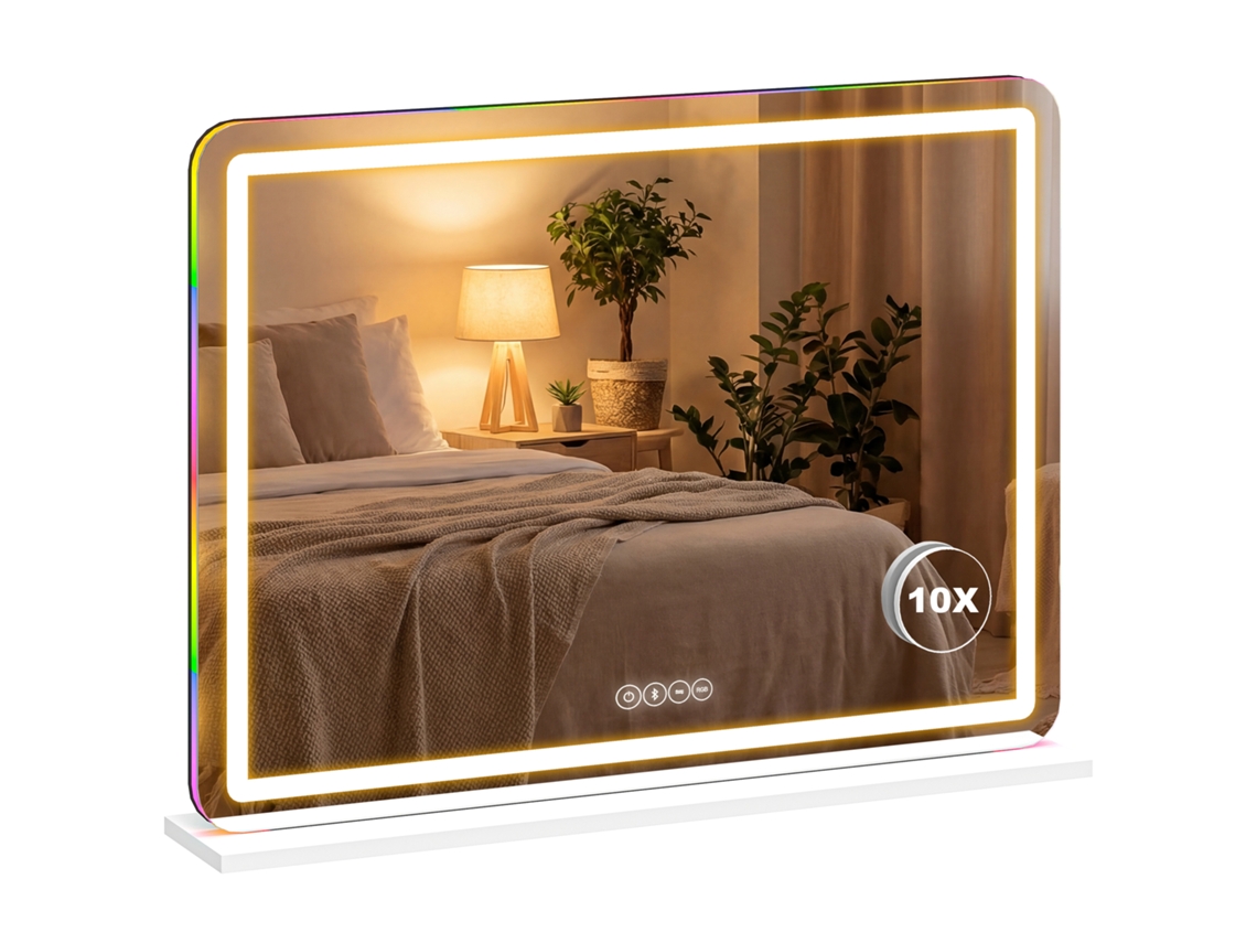Espelho de maquiagem com luz LED, regulável, RGB, 80x60cm branco S/MARCA