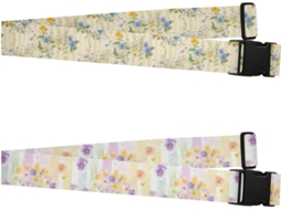 Conjunto De 2 Cintas Bagagem Amarelo Roxo Flores Frescas Ajustáveis Acessórios Viagem Essenciais