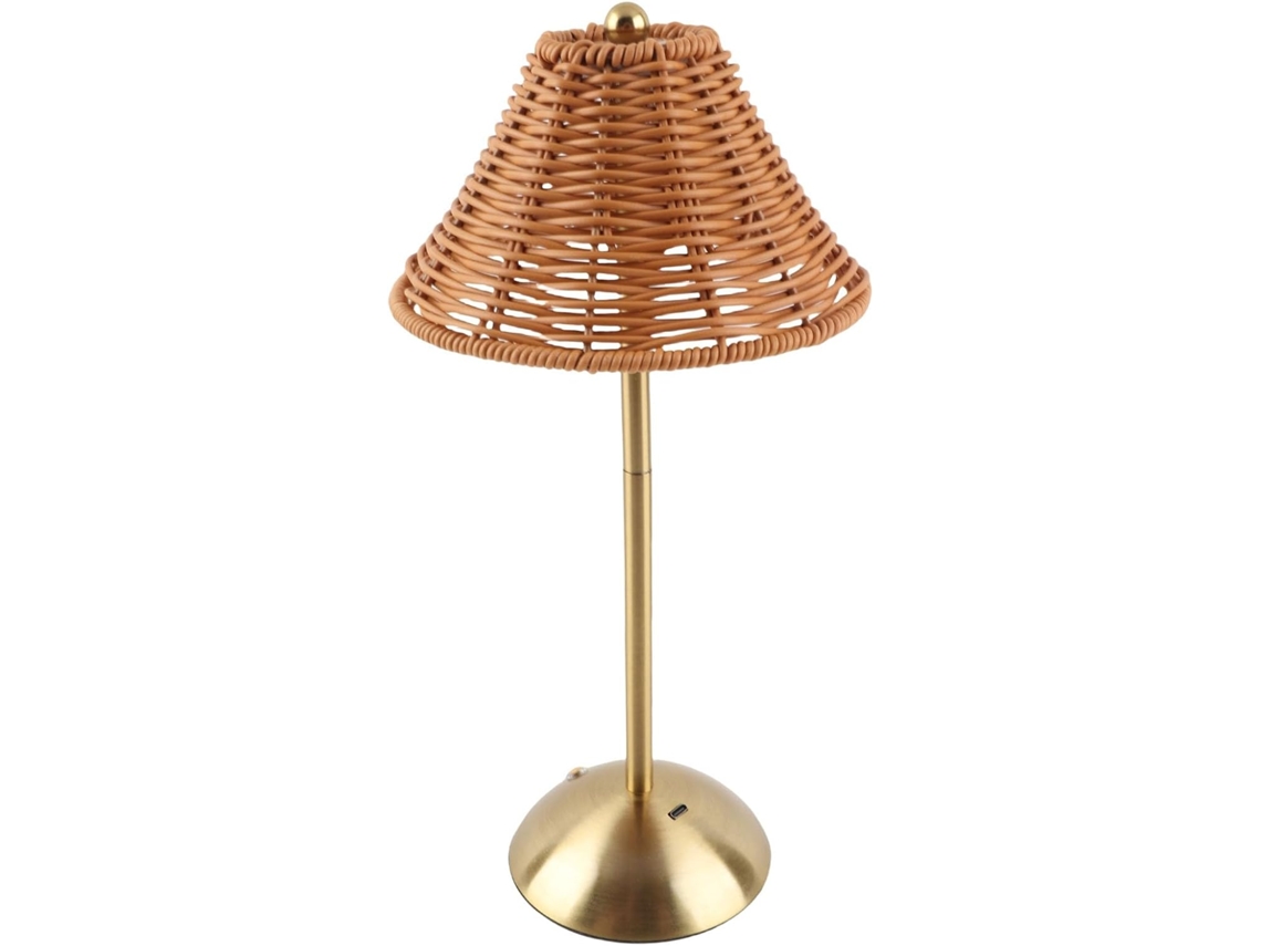 Luminária De Mesa Ausla Sem Fio Em Rattan, Luminária De Leitura Led Recarregável, 3 Cores, Temperatura Ajustável