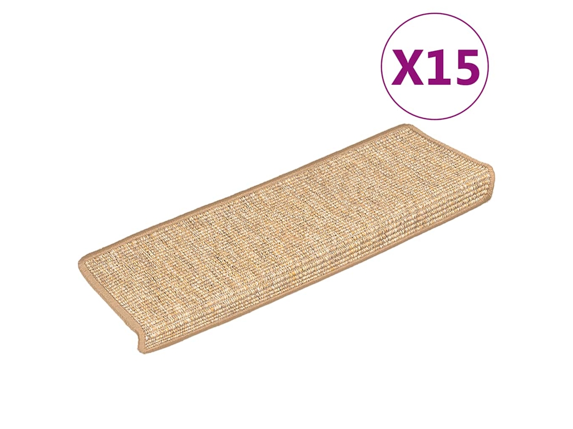 Tapetes de Escada 15 Peças 65x21x4 Cm Marrom Claro com Borda Retangular MAISON EXCLUSIVE