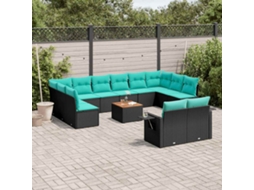 Vidaxl Conjunto De Sofá De Jardim Com 13 Peças E Almofadas Em Rattan Sintético Preto
