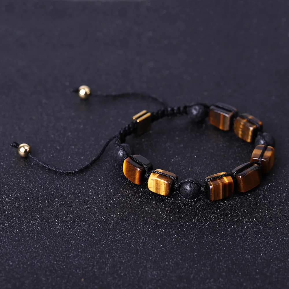 Pulseira de Yoga Árvore da Vida Dos Sete Chakras, Tecida À Mão em Pedra Vulcânica Natural . MDUG (olho de Tigre)