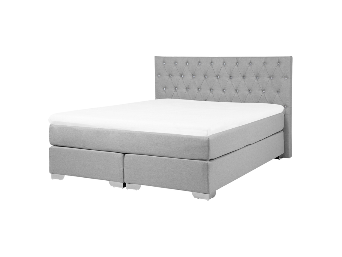 Cama Continental BELIANI Duchess de Tecido Cinzento Claro 160x200